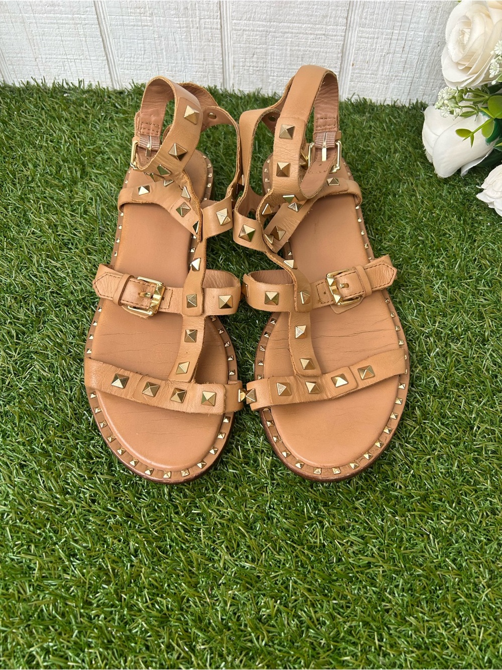ASH womens Pacific Flat Sandal tan size 40 US 10 gently used - Picture 14 of 16